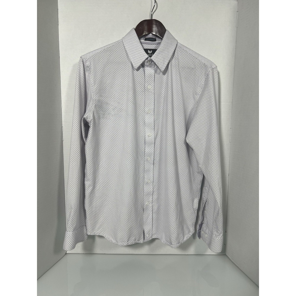 Buttercloth Icy Cotton Mens Large WHITE Button Up Geometric Stretch EUC 069‎